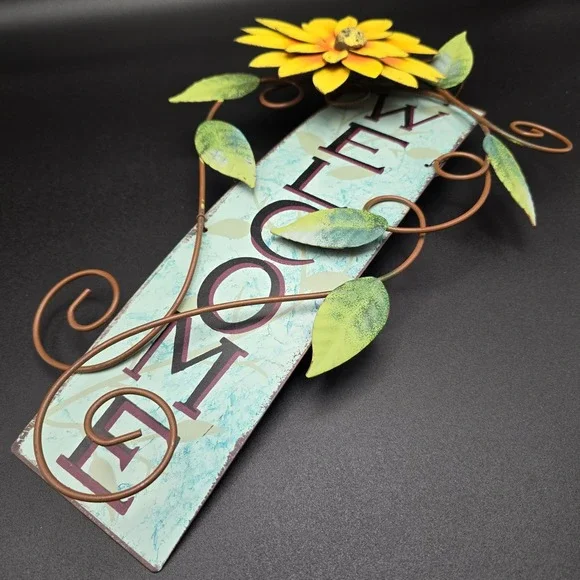 Rustic Metal Sunflower Welcome Sign Vertical Wall Hanging Decor Blue/Teal - Picture 7 of 11